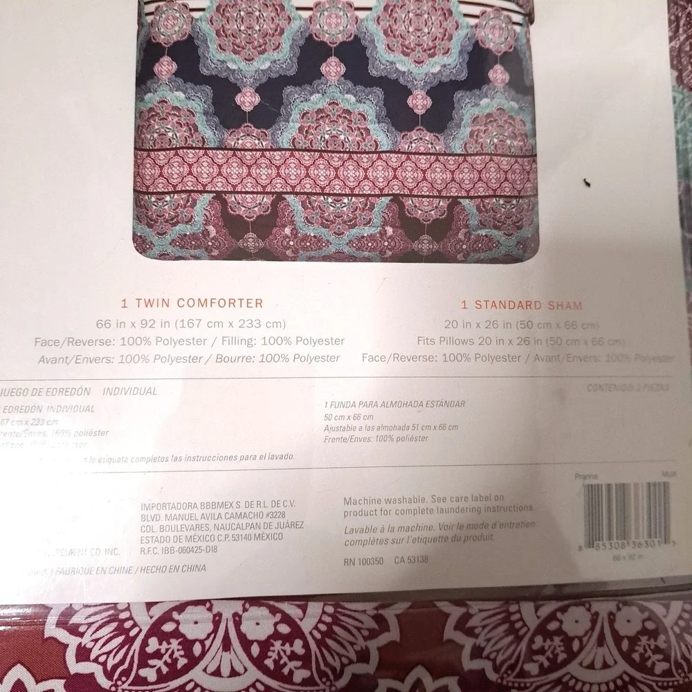 Blink Pranna Twin Reversible Comforter Set Medallion Stripe Burgundy Navy 2pc